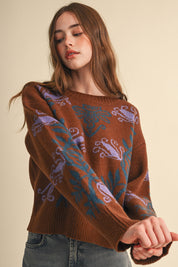Fleurwell Floral Knit Sweater - Brown Teal