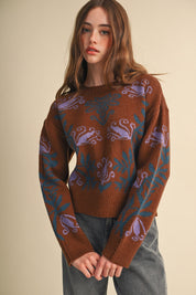 Fleurwell Floral Knit Sweater - Brown Teal