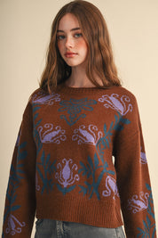 Fleurwell Floral Knit Sweater - Brown Teal
