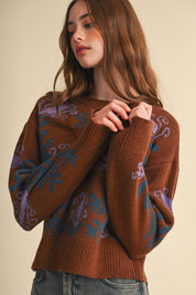 Fleurwell Floral Knit Sweater - Brown Teal