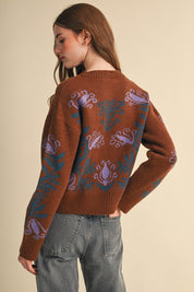 Fleurwell Floral Knit Sweater - Brown Teal