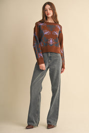 Fleurwell Floral Knit Sweater - Brown Teal