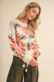 Fleurwell Floral Knit Sweater - Ivory Clay