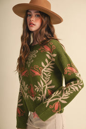 Fleurwell Floral Knit Sweater - Olive Beige