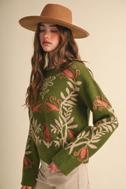 Fleurwell Floral Knit Sweater - Olive Beige