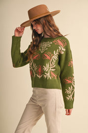 Fleurwell Floral Knit Sweater - Olive Beige