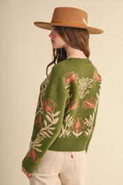 Fleurwell Floral Knit Sweater - Olive Beige