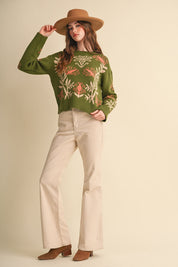 Fleurwell Floral Knit Sweater - Olive Beige