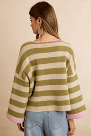 Flip Side Reversible Stripe Sweater - Light Olive Blush