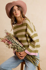 Flip Side Reversible Stripe Sweater - Light Olive Blush