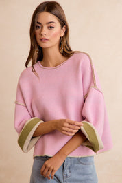 Flip Side Reversible Stripe Sweater - Light Olive Blush