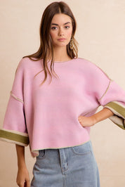 Flip Side Reversible Stripe Sweater - Light Olive Blush