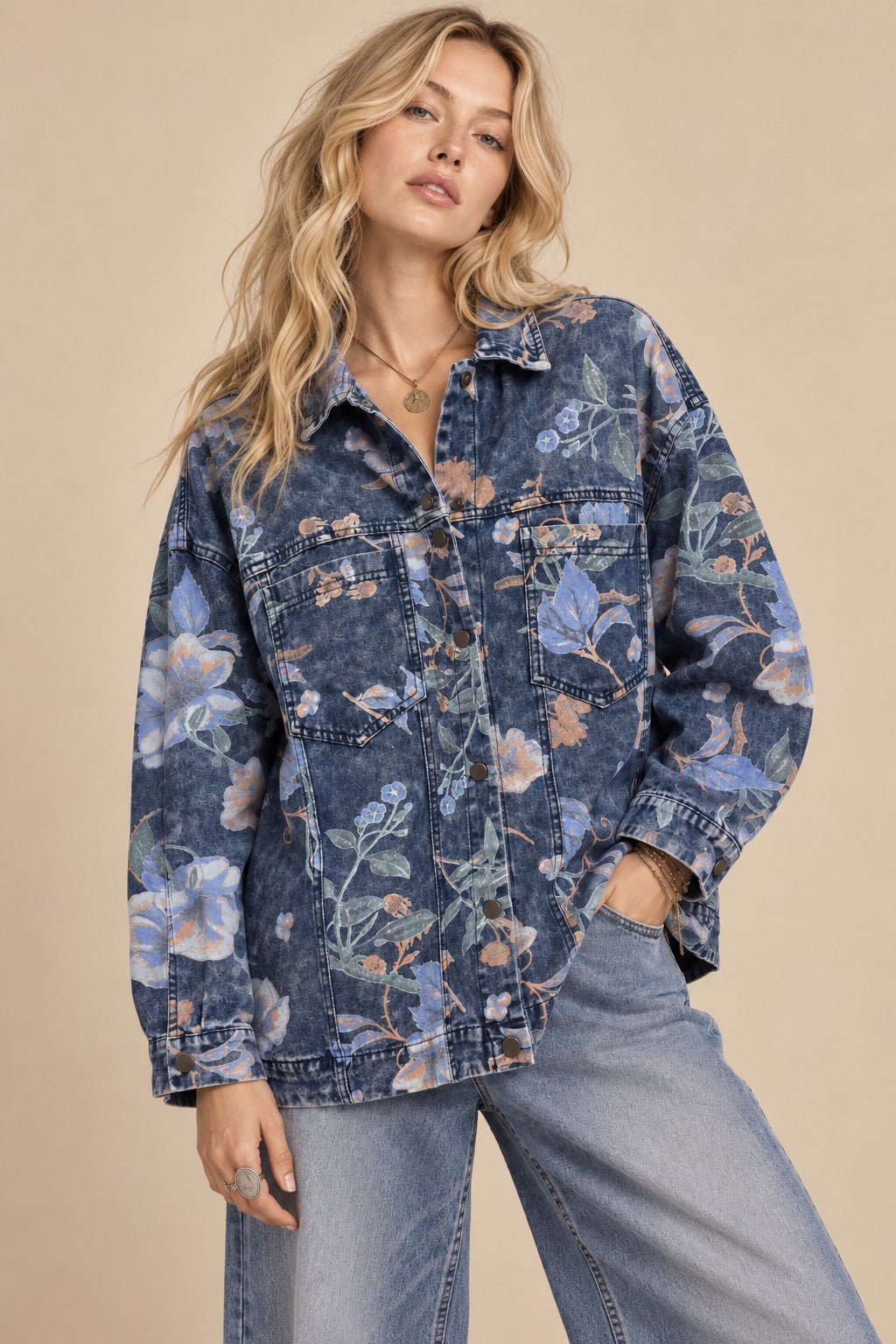 Flora Jane Washed Floral Denim Jacket - Westly