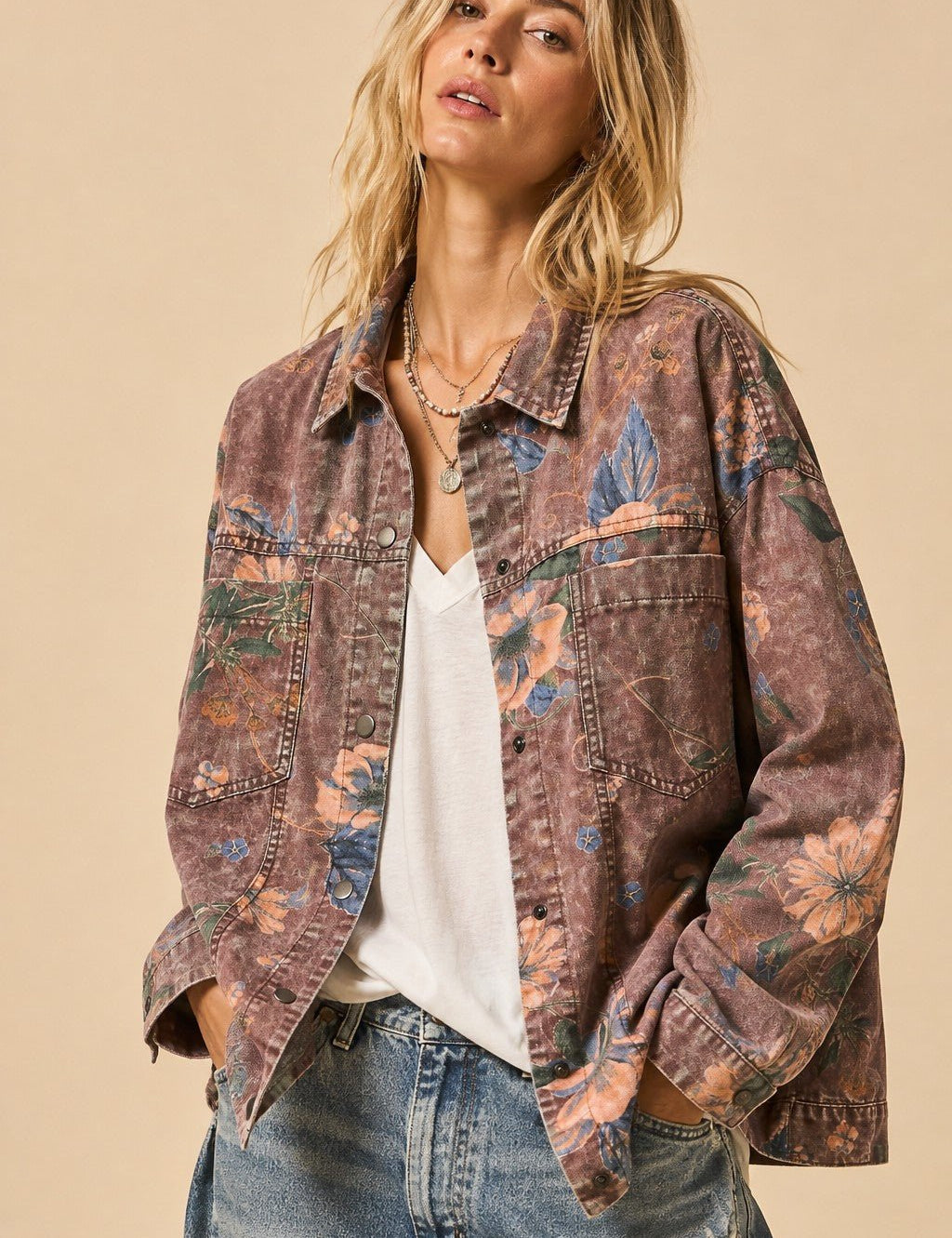 Flora Jane Washed Floral Denim Jacket - Westly
