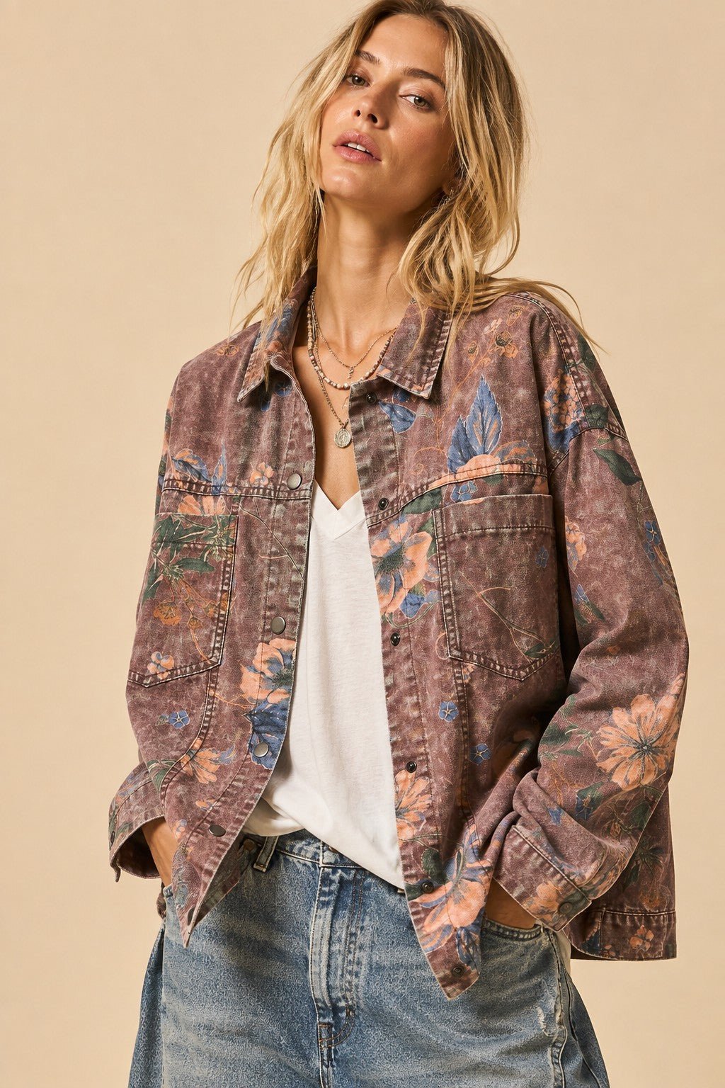 Flora Jane Washed Floral Denim Jacket - Westly