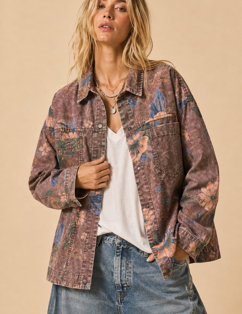 Flora Jane Washed Floral Denim Jacket - Westly