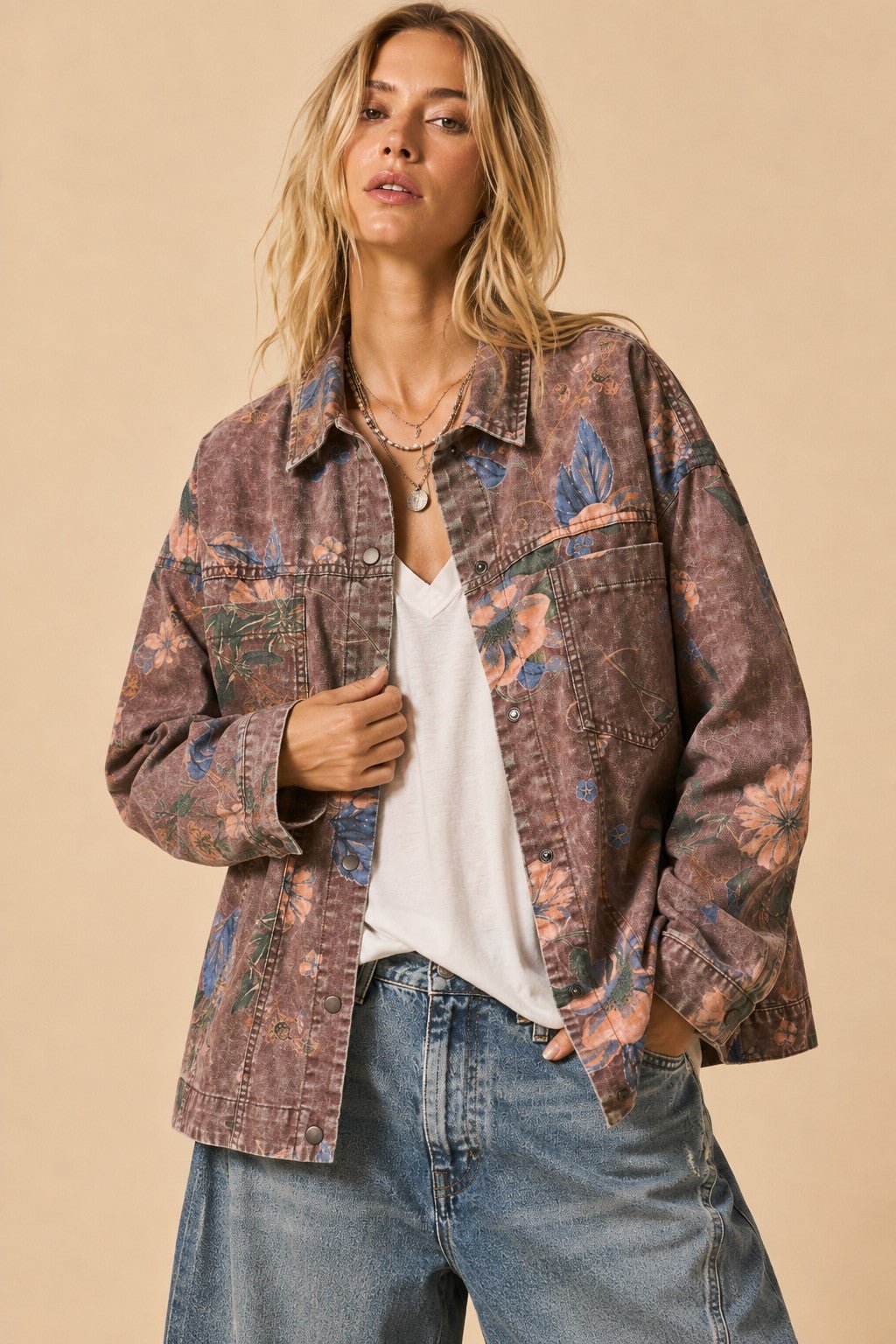 Flora Jane Washed Floral Denim Jacket - Westly