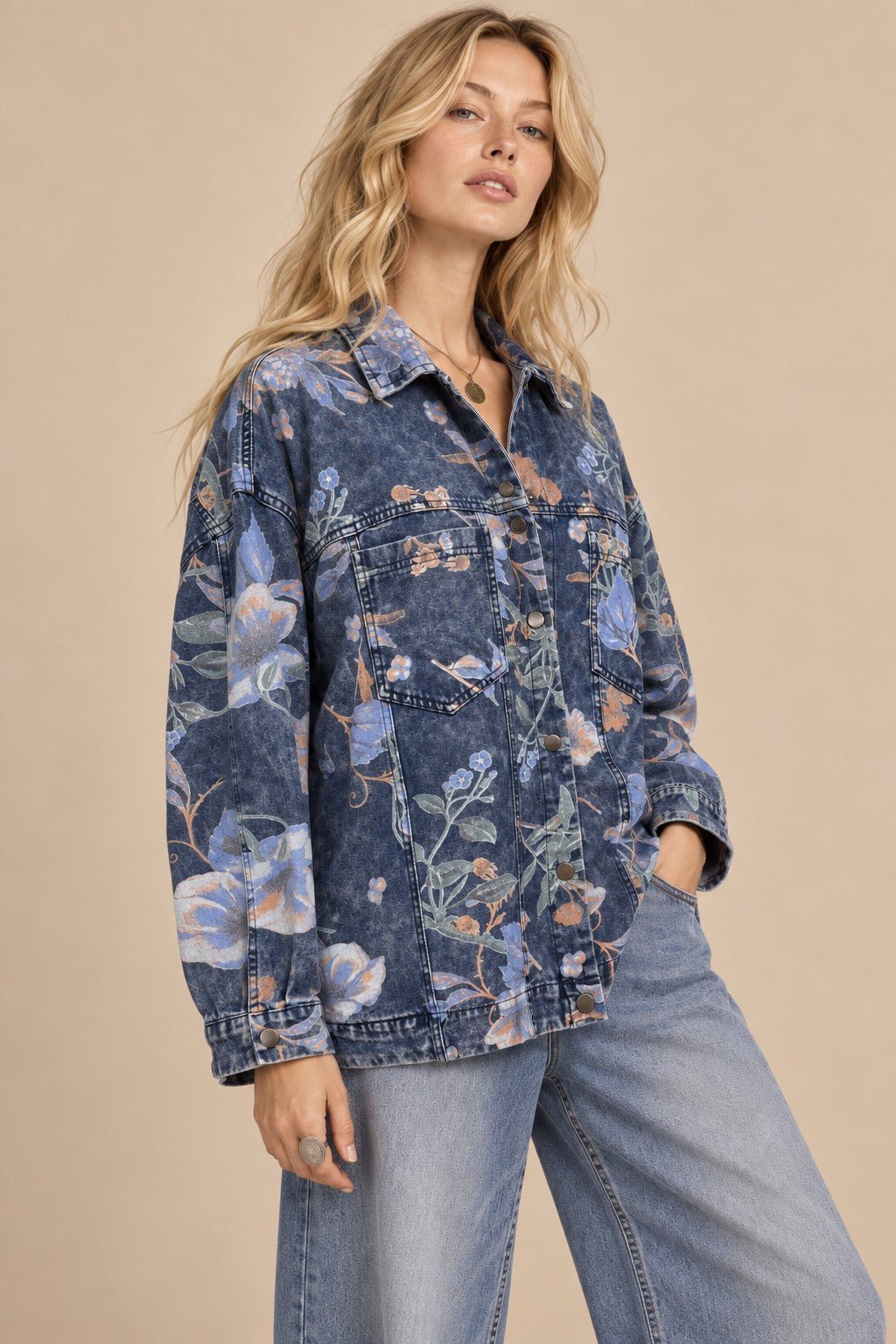 Flora Jane Washed Floral Denim Jacket - Westly