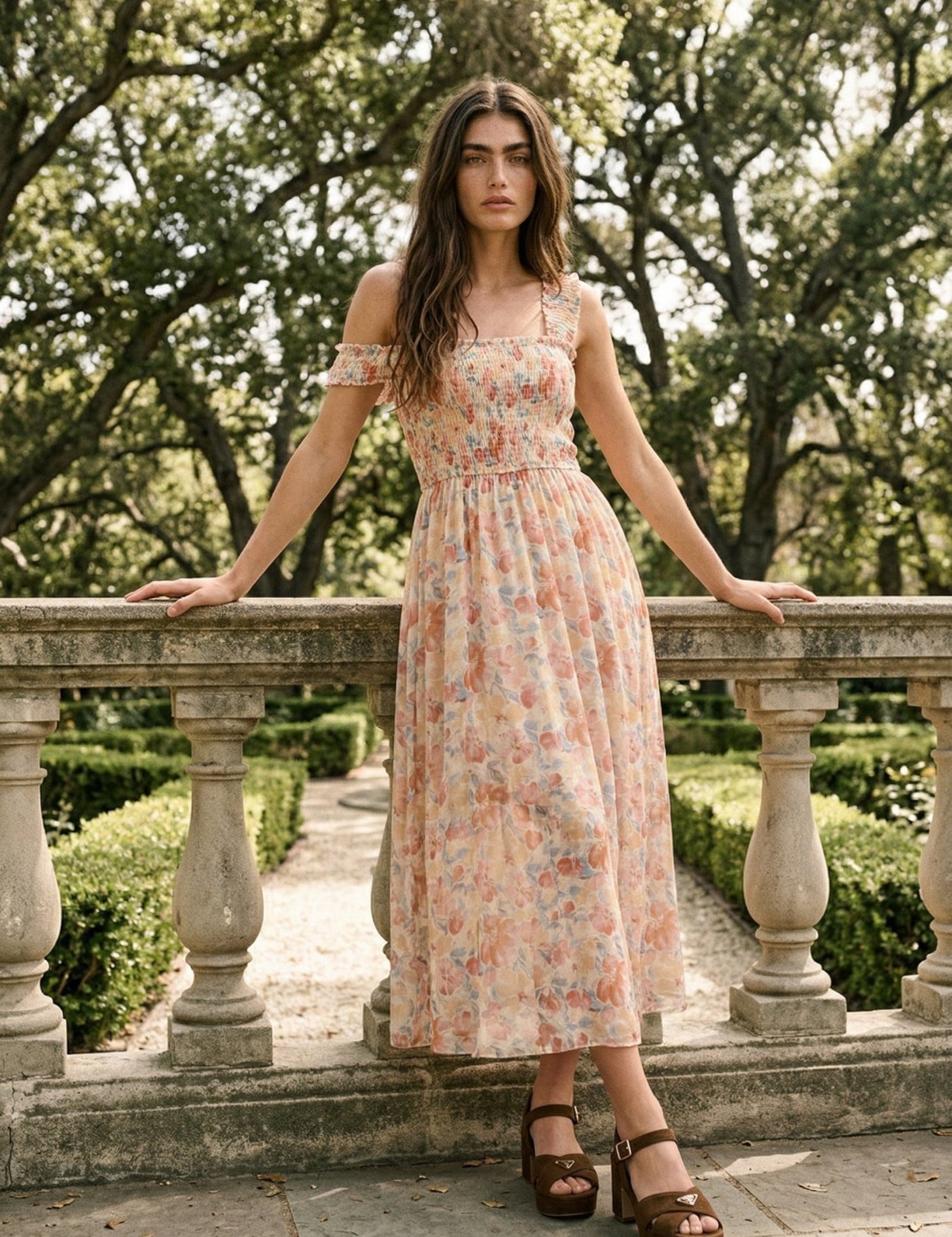 Flora Mesh Smocked Fit - And - Flare Midi Dress - Westly