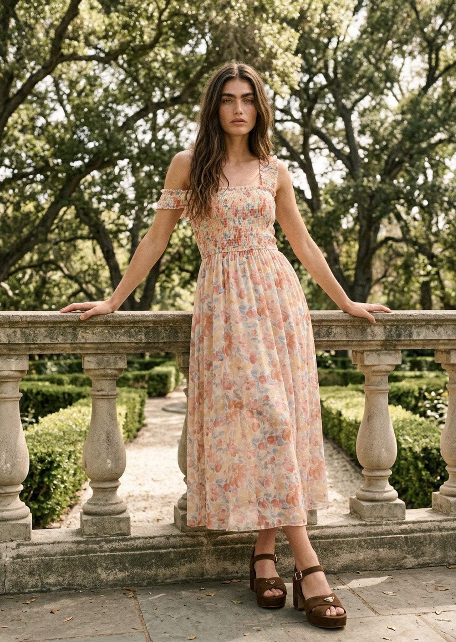 Flora Mesh Smocked Fit - And - Flare Midi Dress - Westly