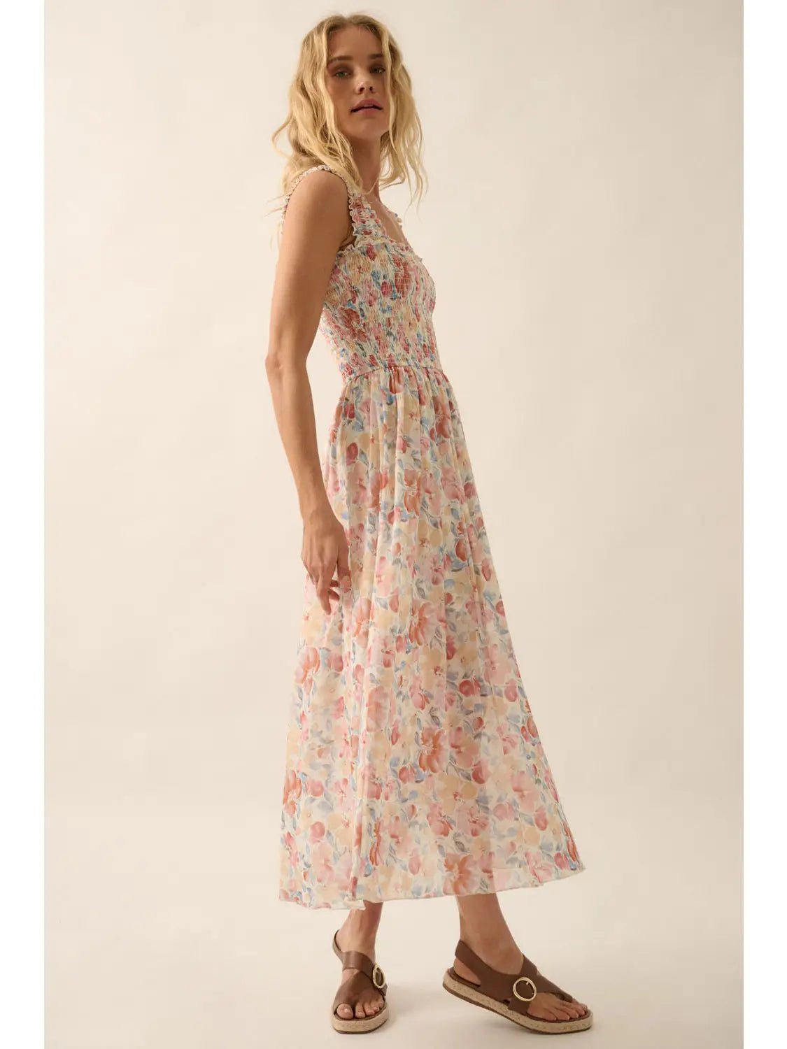 Flora Mesh Smocked Fit - And - Flare Midi Dress - Westly