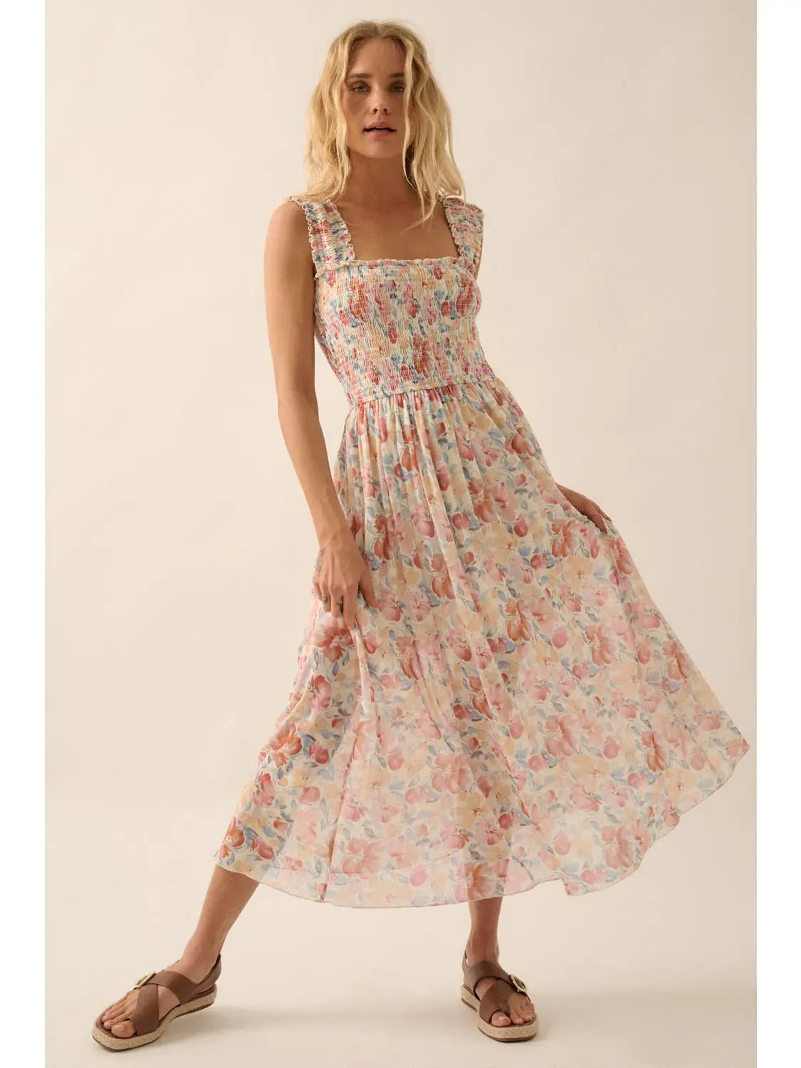 Flora Mesh Smocked Fit - And - Flare Midi Dress - Westly