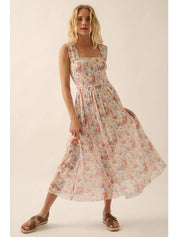 Flora Mesh Smocked Fit - And - Flare Midi Dress - Westly