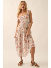 Flora Mesh Smocked Fit - And - Flare Midi Dress - Westly