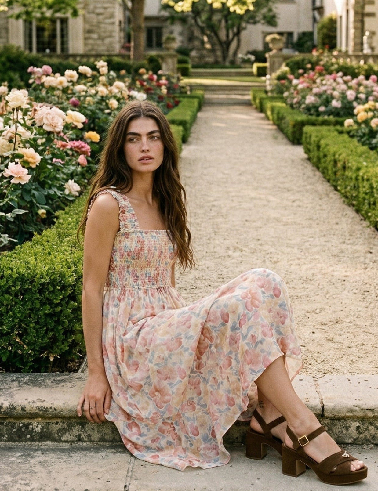 Flora Mesh Smocked Fit - And - Flare Midi Dress - Westly