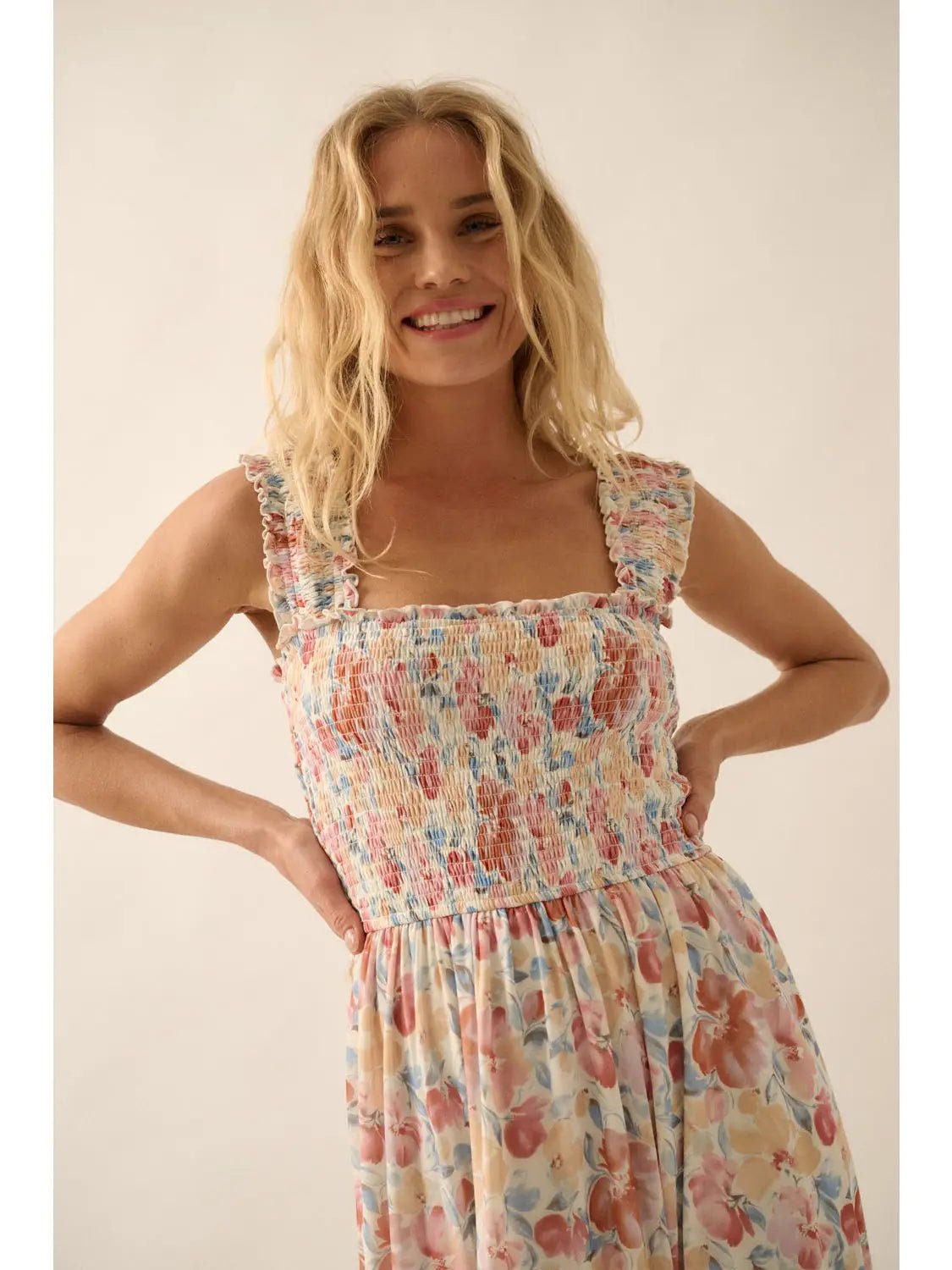 Flora Mesh Smocked Fit - And - Flare Midi Dress - Westly