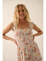 Flora Mesh Smocked Fit - And - Flare Midi Dress - Westly