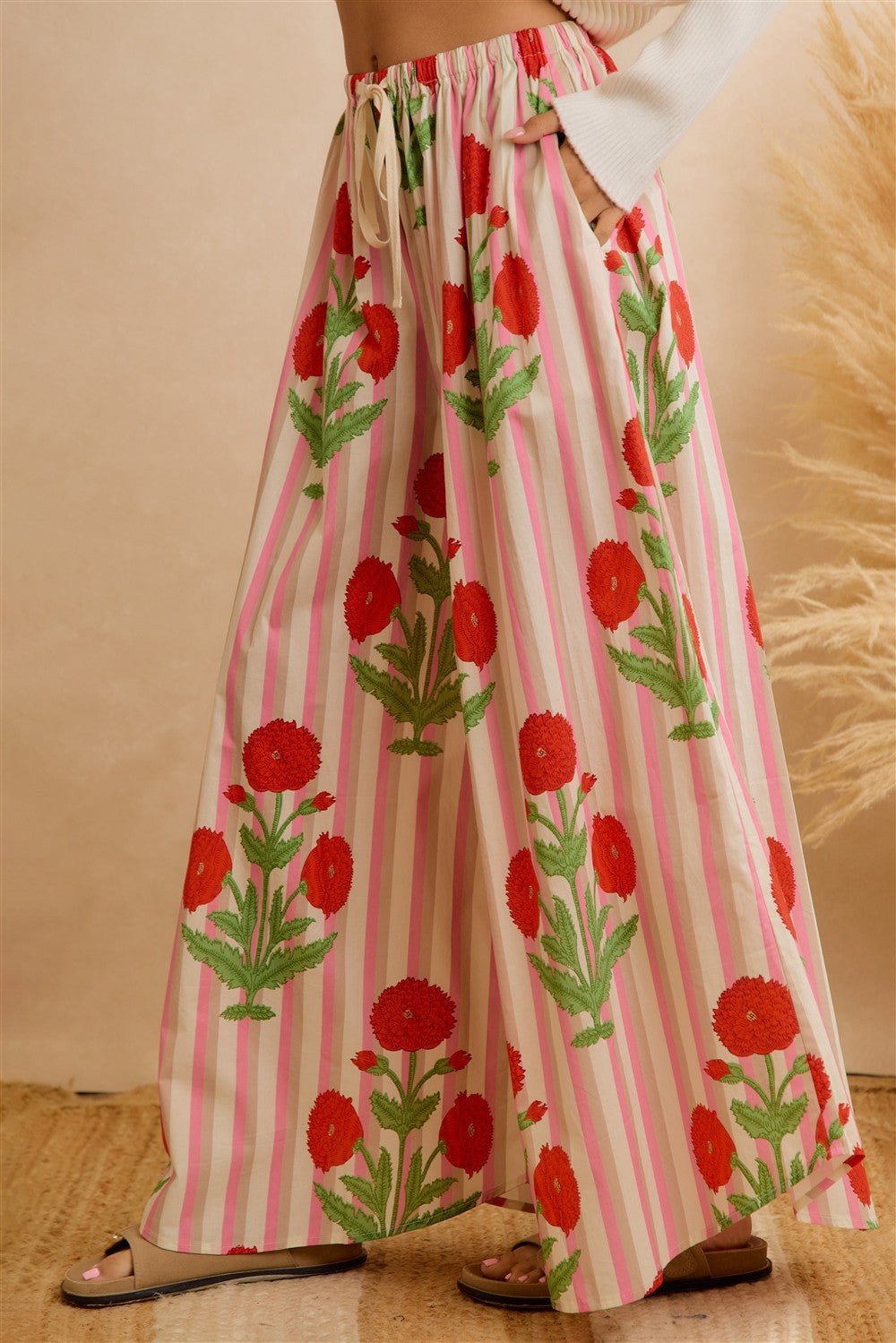 Flora Vista Floral Stripe Wide Leg Pants - Westly