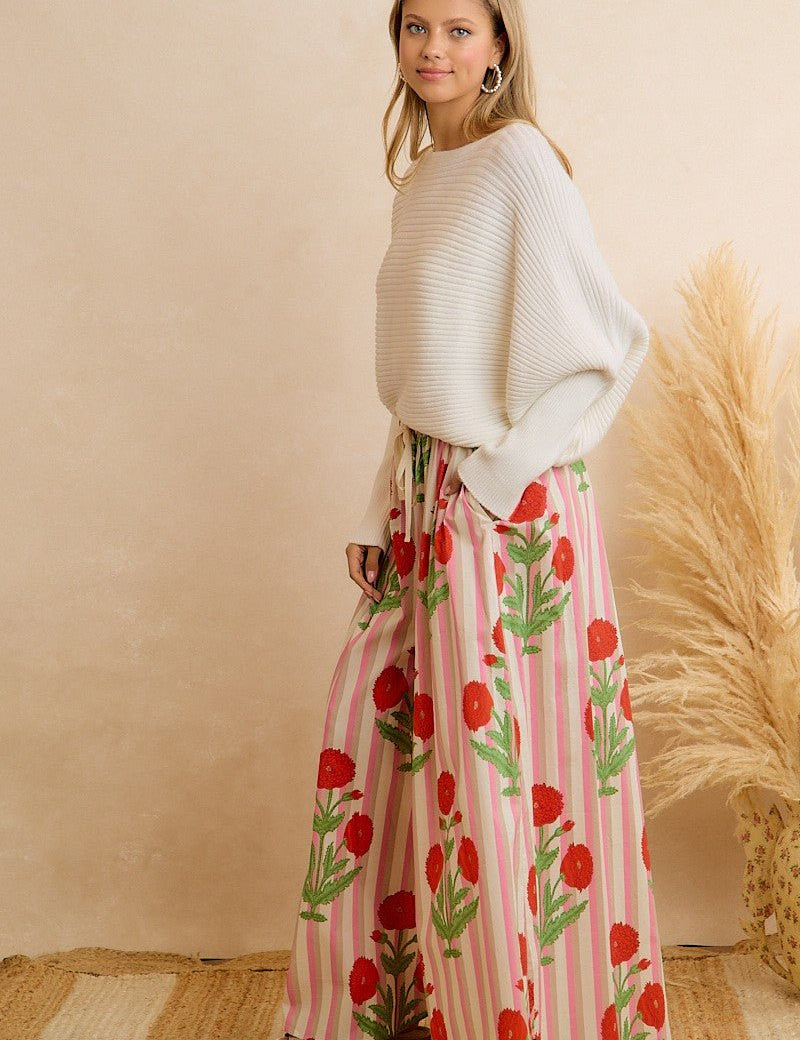 Flora Vista Floral Stripe Wide Leg Pants - Westly