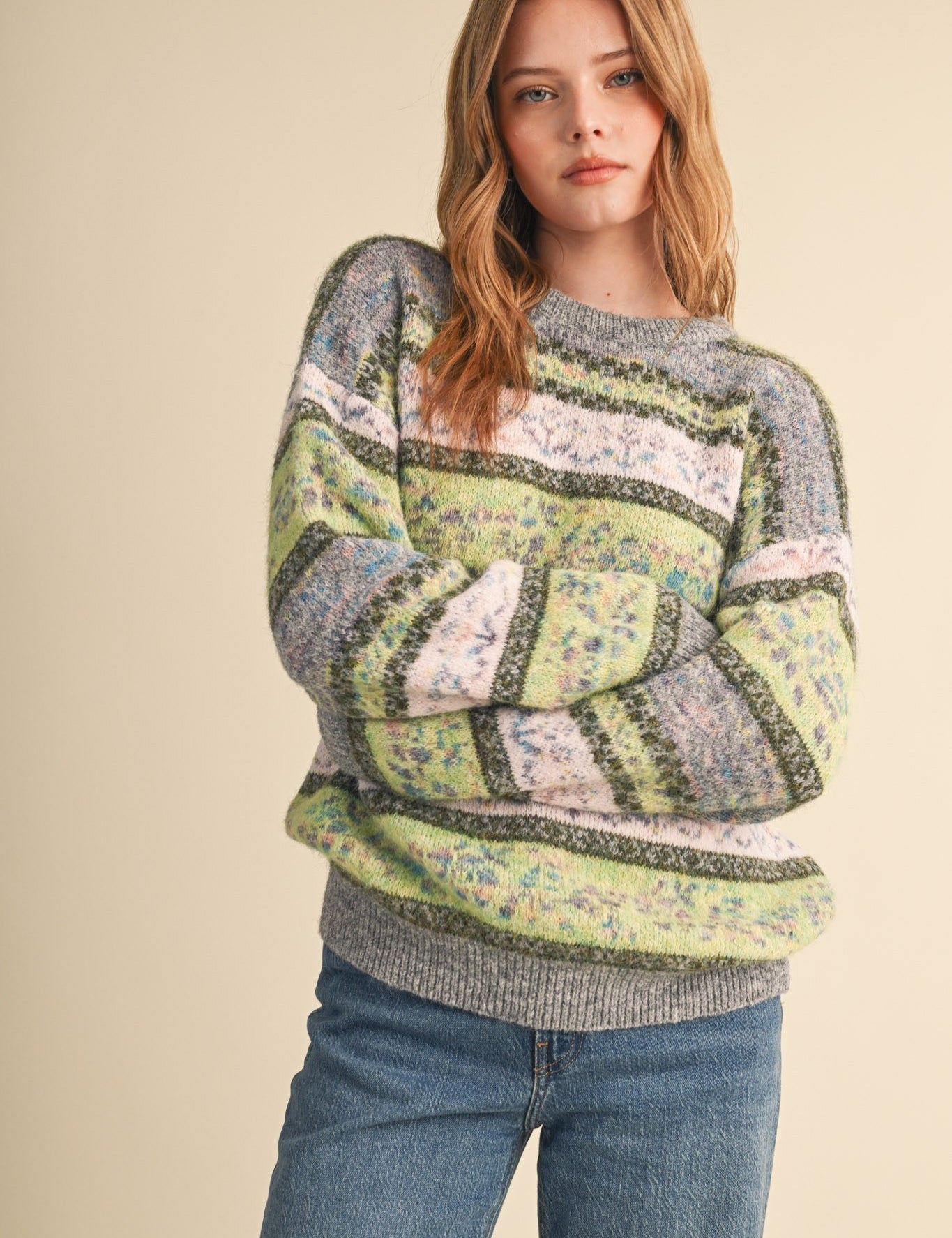 Floral Latitude Fair Isle Sweater in Charcoal Green Multi - product photo 1