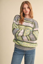 Floral Latitude Fair Isle Sweater in Charcoal Green Multi - product photo 1