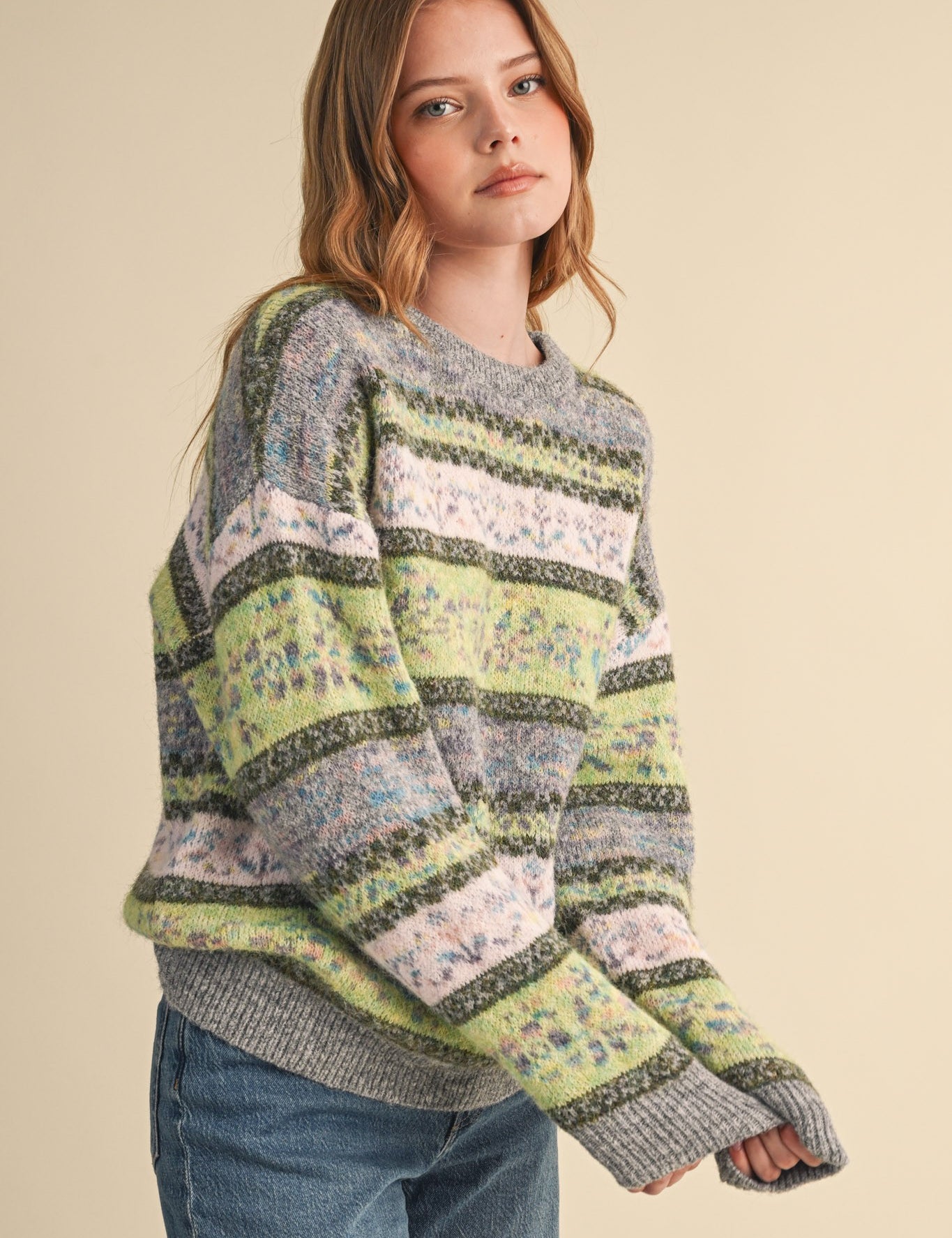 Floral Latitude Fair Isle Sweater in Charcoal Green Multi - product photo 2