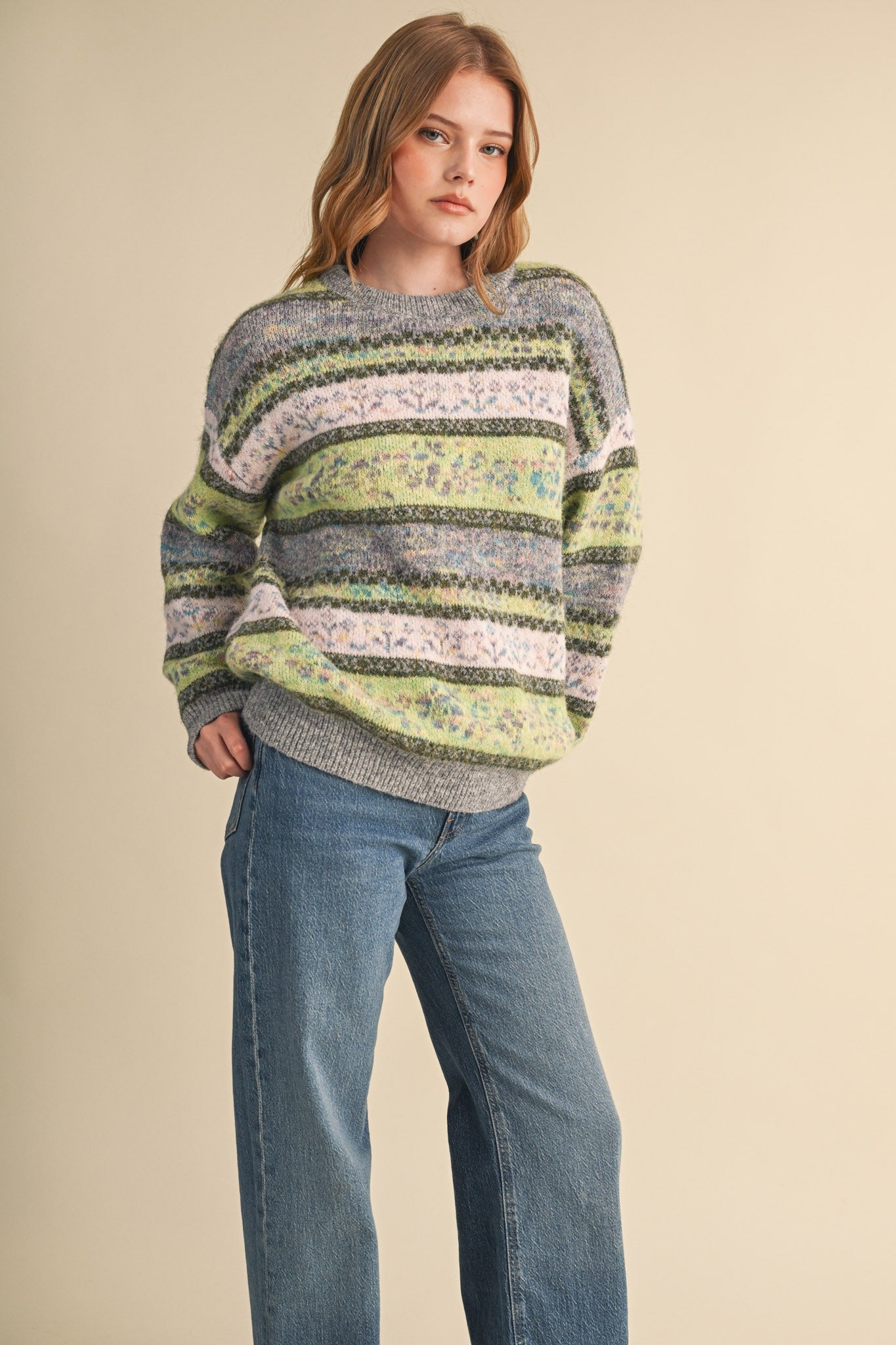 Floral Latitude Fair Isle Sweater in Charcoal Green Multi - product photo 3