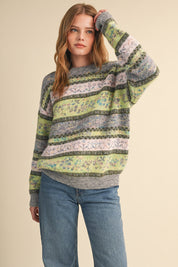 Floral Latitude Fair Isle Sweater in Charcoal Green Multi - product photo 4