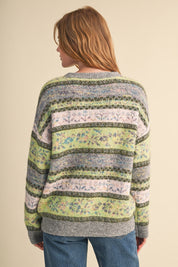 Floral Latitude Fair Isle Sweater in Charcoal Green Multi - product photo 5