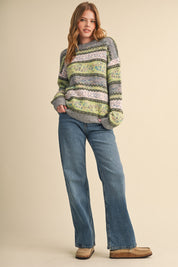 Floral Latitude Fair Isle Sweater in Charcoal Green Multi - product photo 6