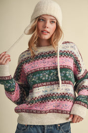 Floral Latitude Fair Isle Sweater in Ivory Pink Multi - product photo 1