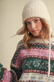 Floral Latitude Fair Isle Sweater in Ivory Pink Multi - product photo 2