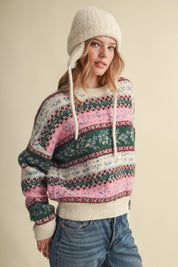 Floral Latitude Fair Isle Sweater in Ivory Pink Multi - product photo 3