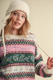 Floral Latitude Fair Isle Sweater in Ivory Pink Multi - product photo 4