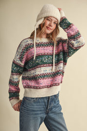 Floral Latitude Fair Isle Sweater in Ivory Pink Multi - product photo 6