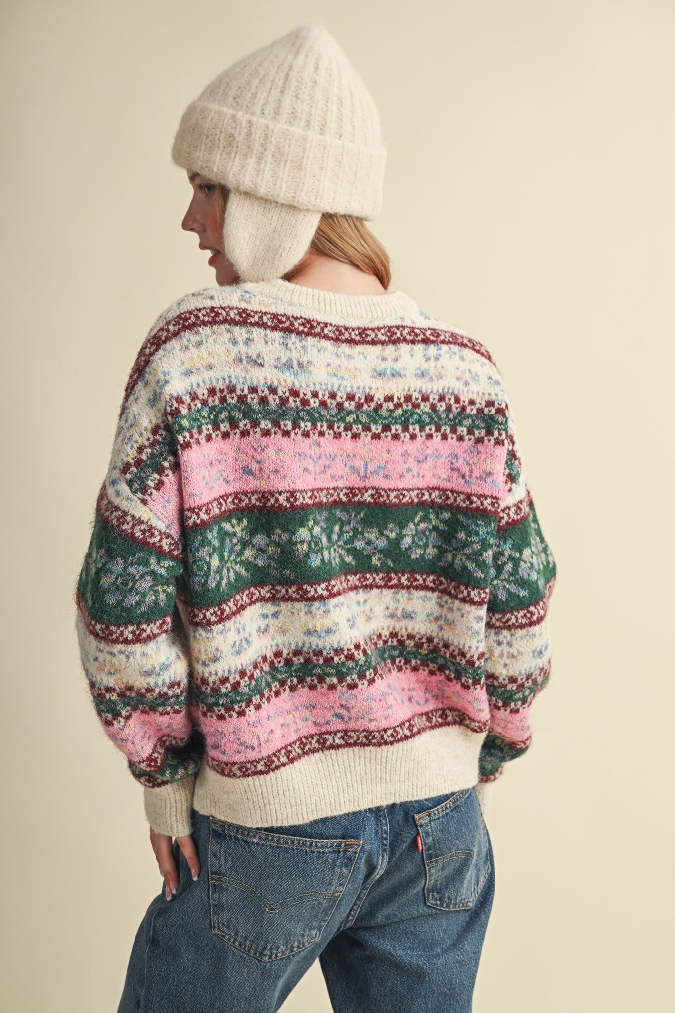 Floral Latitude Fair Isle Sweater in Ivory Pink Multi - product photo 9