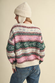 Floral Latitude Fair Isle Sweater in Ivory Pink Multi - product photo 9