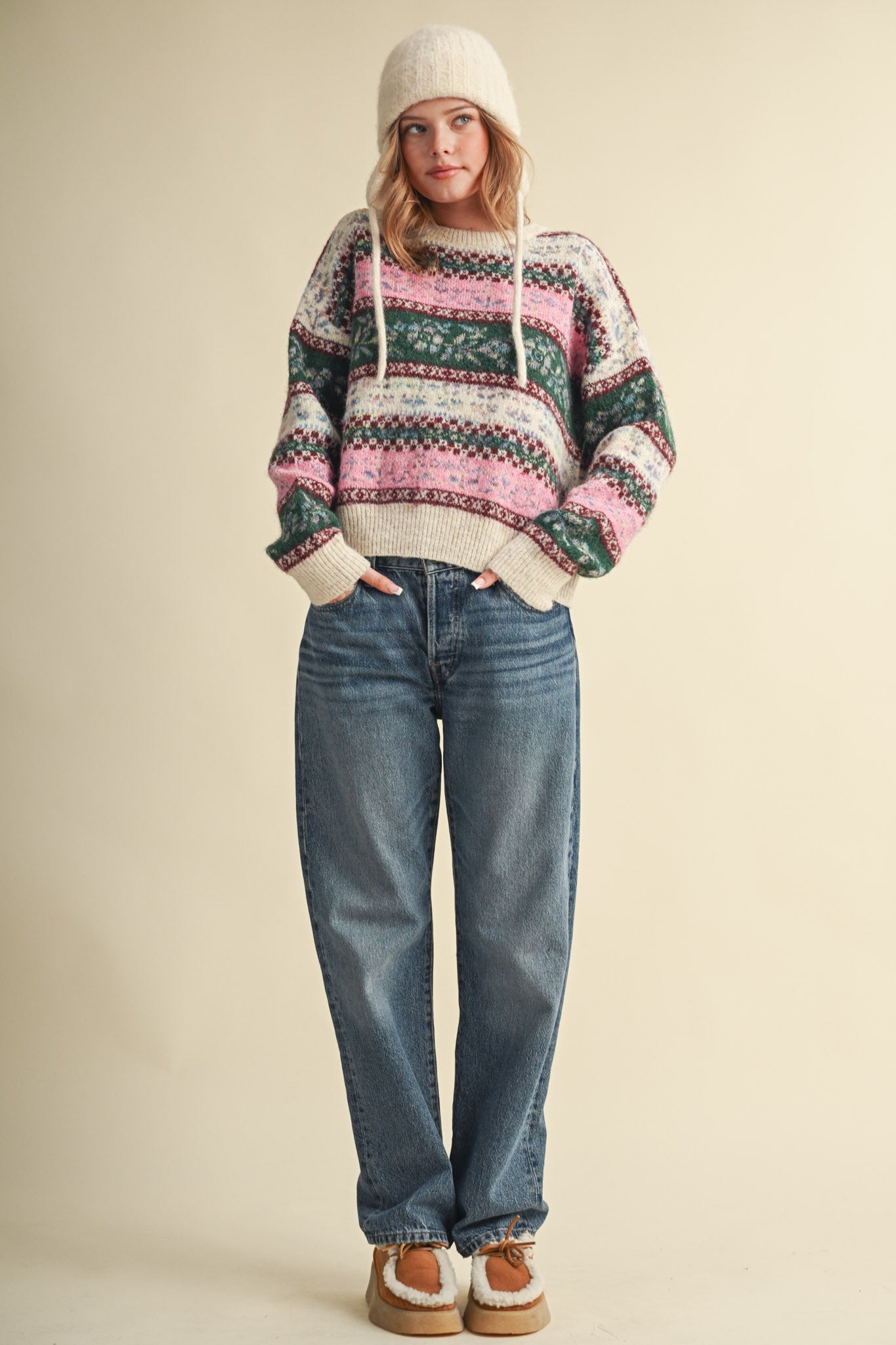 Floral Latitude Fair Isle Sweater in Ivory Pink Multi - product photo 10