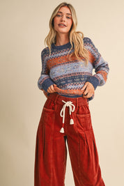 Floral Latitude Fair Isle Sweater in Navy Blue Multi - product photo 2