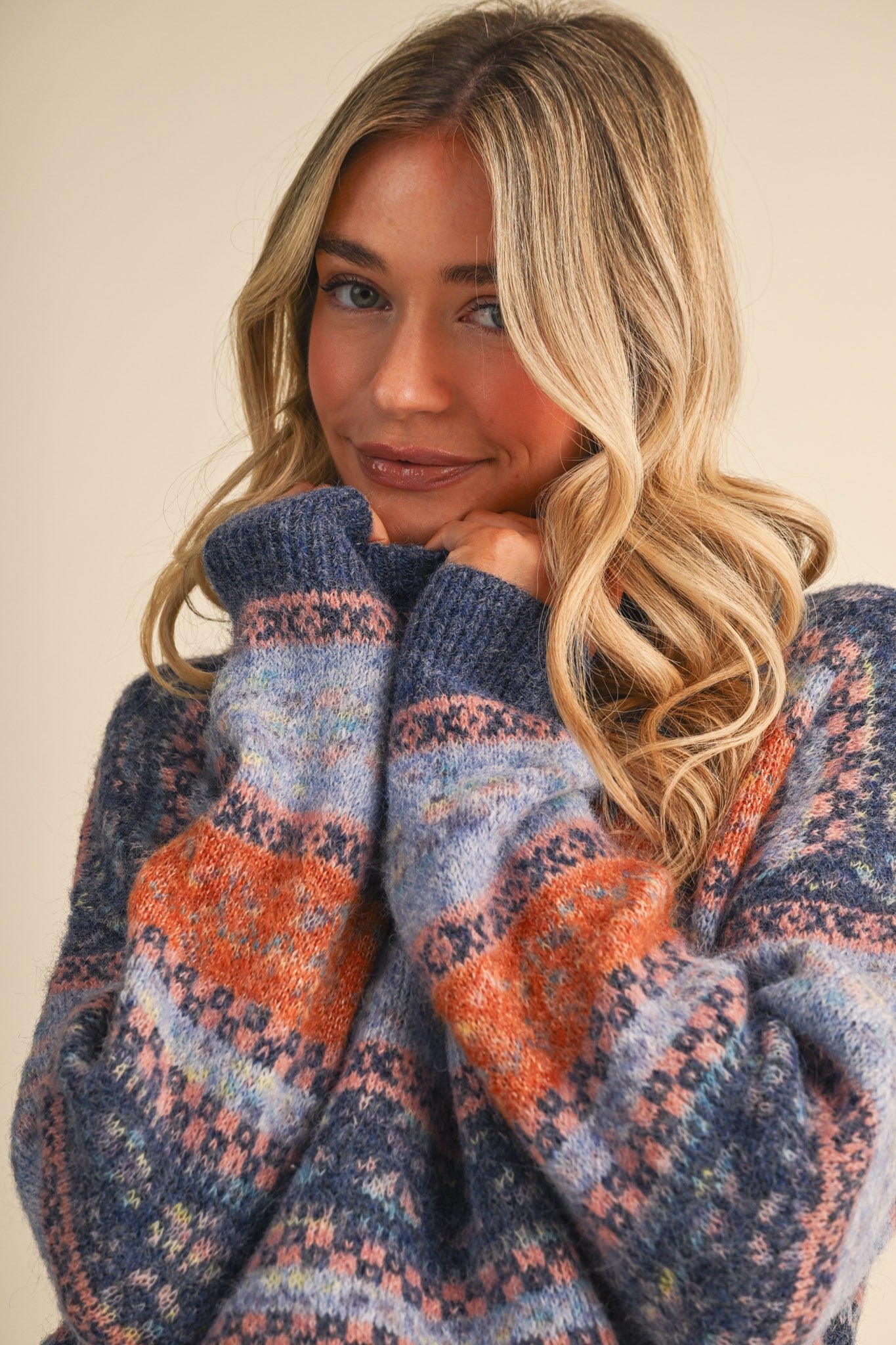 Floral Latitude Fair Isle Sweater in Navy Blue Multi - product photo 3